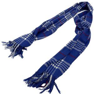 Blue plaid scarf with tassel ends
